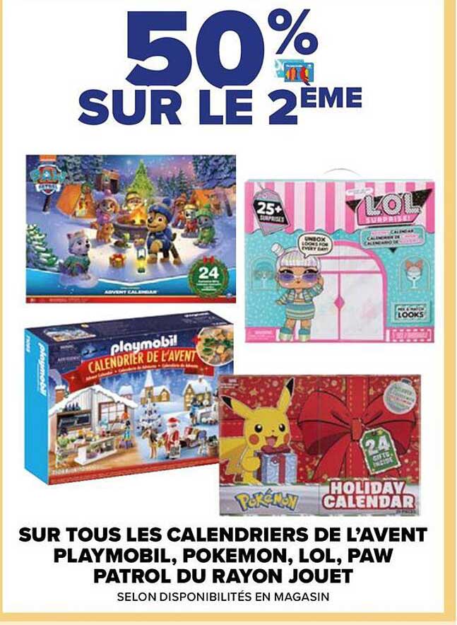 calendriers de l'avent playmobil, pokémon, lol, paw patrol du rayon jouet
