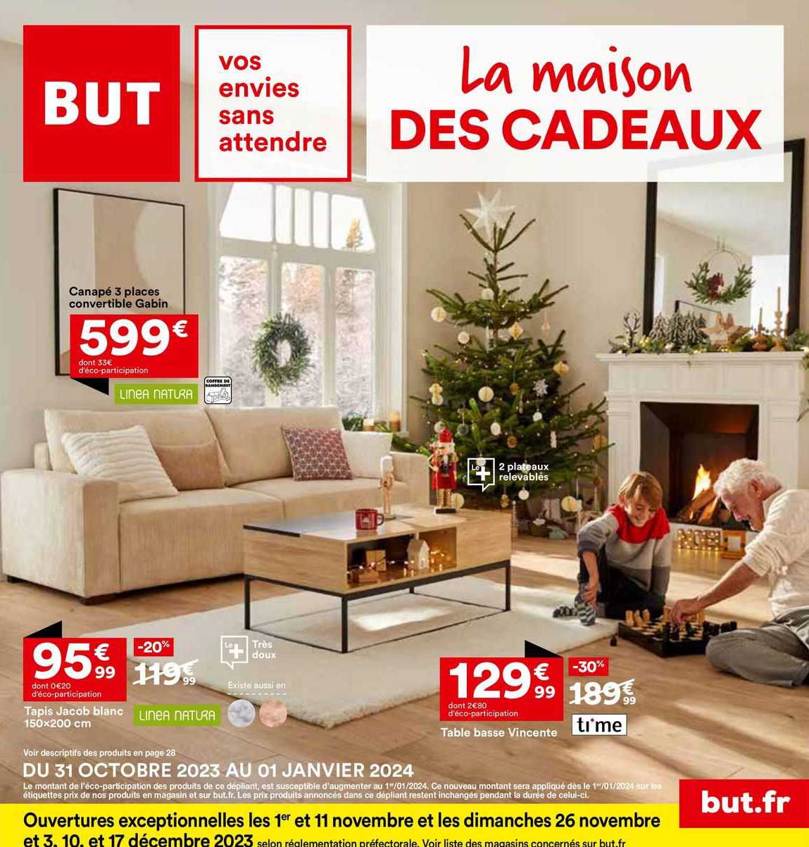 Canapé 3 Places Convertible Gabin Linea Natura, Tapis Jacob Blanc 150 X 200 Cm Linea Natura, Table Basse Vicente Ti'me