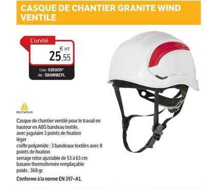 casque de chantier granite wind ventile deltaplus