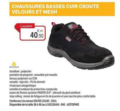 chaussures basses cuir croûte velours et mesh deltaplus