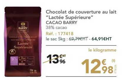 chocolat de couverture au lait "lactée supérieure" cacao barry