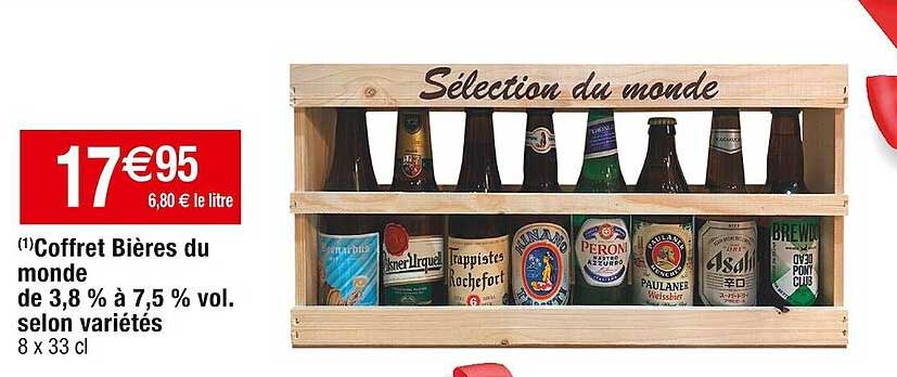 coffret bières du monde de 3,8% à 7,5% vol selon variétés