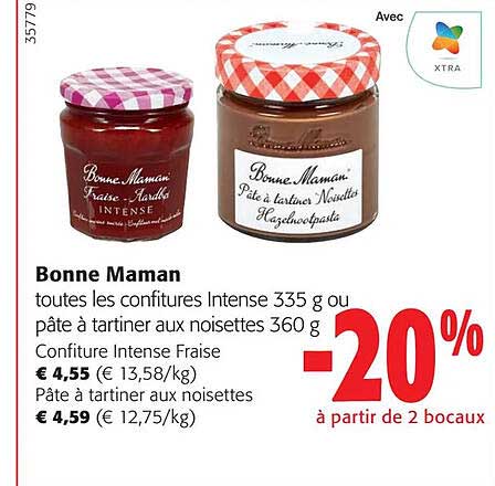 confitures intense ou pâte à tartiner aux noisettes bonne maman
