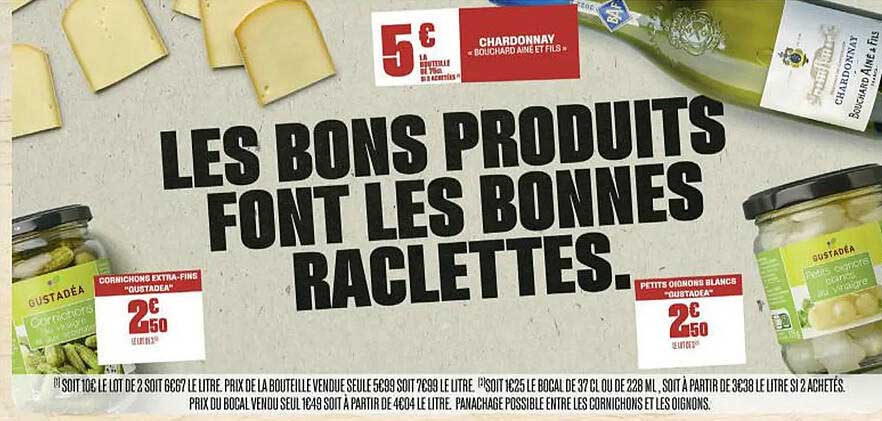 cornichons extra-fins "gustadéa", chardonnay "bouchard ainé et fils", petits oignons blancs "gustadéa"