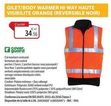 cover guard gilet ou body- body warmer hi-way haute visibilité orange
