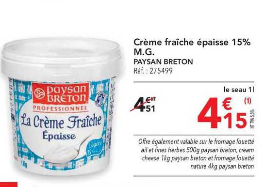 crème fraîche épaisse 15% m.g. paysan breton