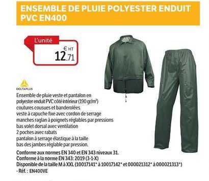 deltaplus ensemble de pluie polyester enduit pvc en400