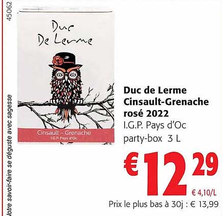 duc de lerme cinsault-grenache rosé 2022 i.g.p. pays d'oc party-box 3 l