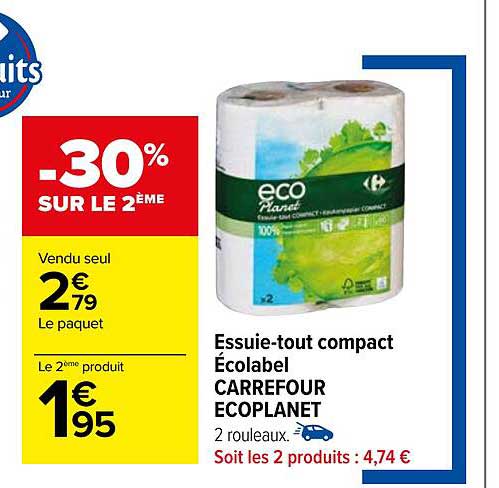 essuie-tout compact écolabel carrefour écoplanet