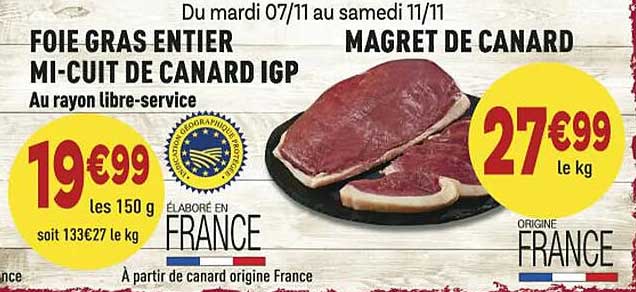foie gras entier mi-cuit de canard igp, magret de canard