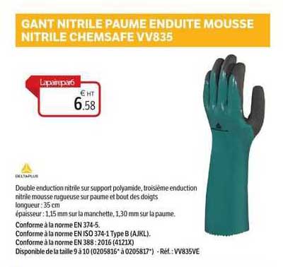 gant nitrile paume enduite mousse nitrile chemsafe vv835 deltaplus