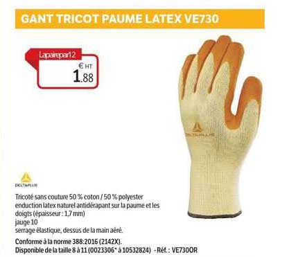 gant tricot paume latex ve730 deltaplus