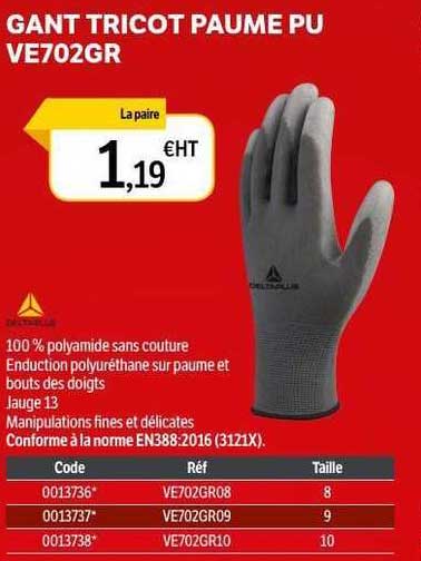 gant tricot paume pu ve702gr
