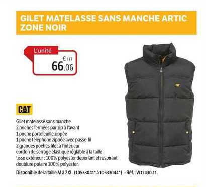gilet matelassé sans manche artic zone noir cat