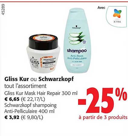 gliss kur mask hair repair 300 ml, schwarzkopf shampoing anti-pelliculaire 400 ml