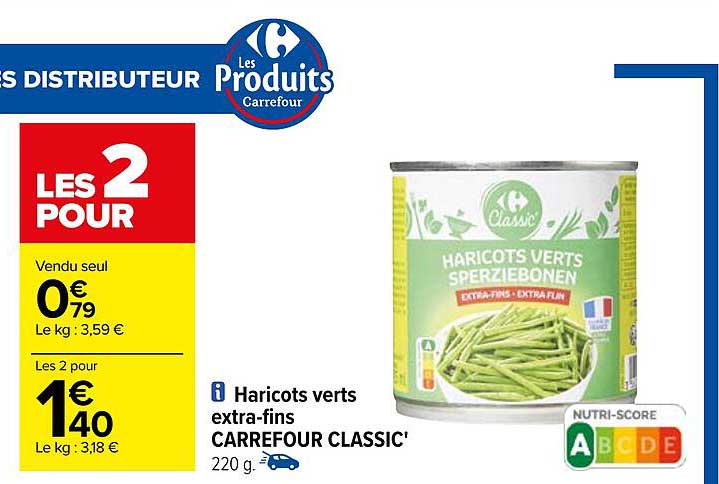 haricots verts extra-fins carrefour classic'