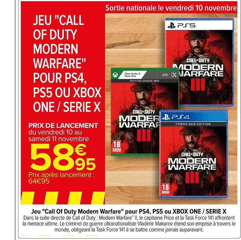 jeu "call of duty modern warfare" pour ps4, ps5 ou xbox one/série x