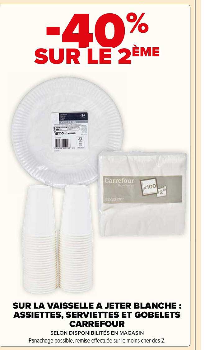 La Vaisselle à Jeter Blanche : Assiettes, Serviettes Et Gobelets Carrefour