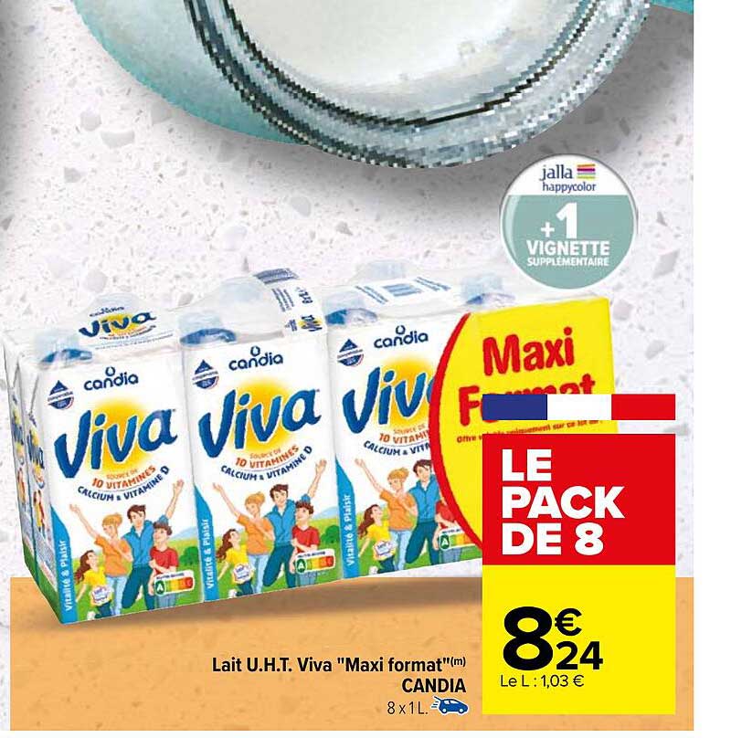 lait u.h.t. viva "maxi format" candia