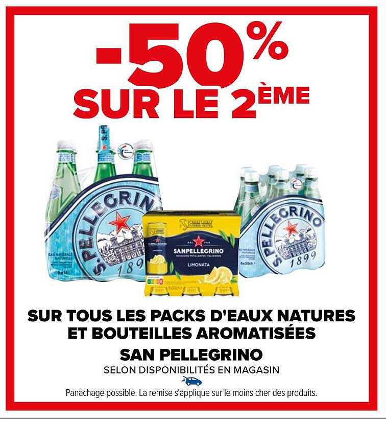 les packs d'eau natures et bouteilles aromatisées san pellegrino