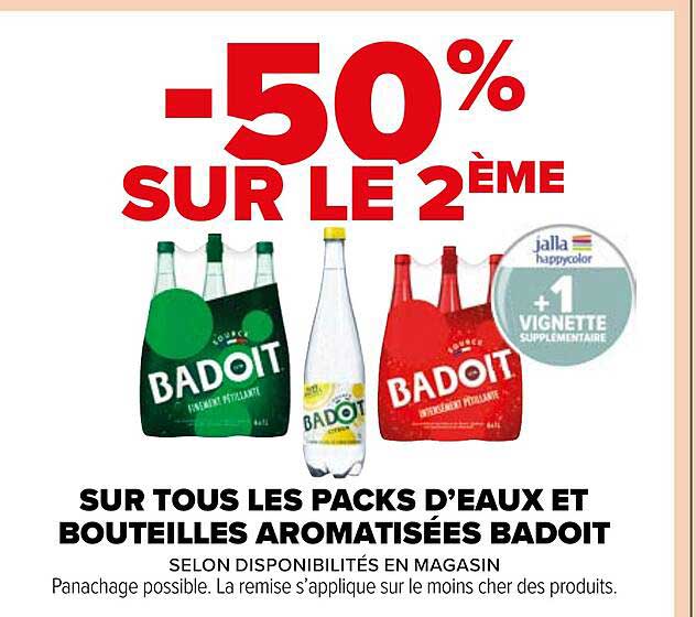 les packs d'eaux et bouteilles aromatisées badoit