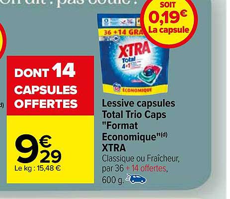 lessive capsules total trio caps "format économique" xtra
