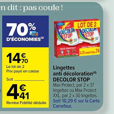 lingettes anti décoloration décolor stop