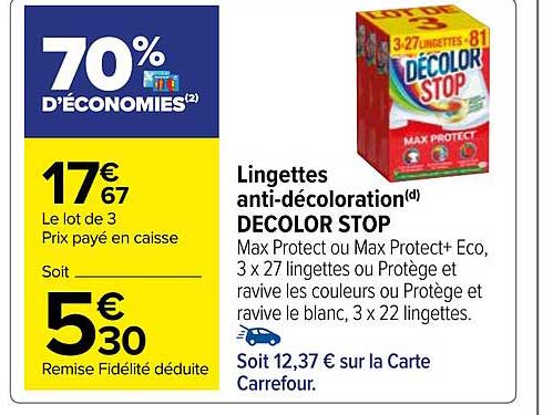 lingettes anti-décoloration décolor stop