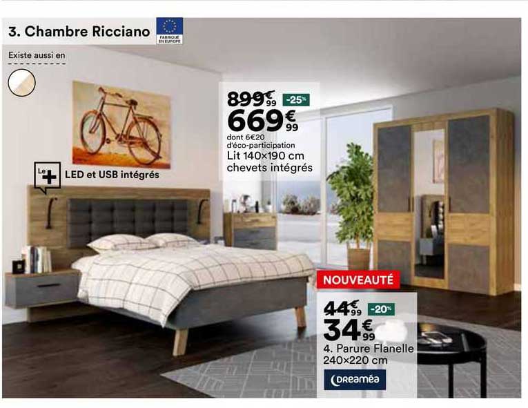 Lit 140 X 190 Cm Chevets Intégrés, Parure Flanelle 240 X 220 Cm Dreaméa