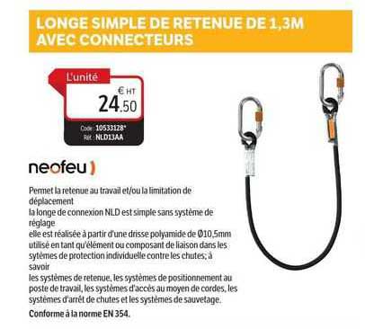 longe simple de retenue de 1,3 m avec connecteurs neofeu