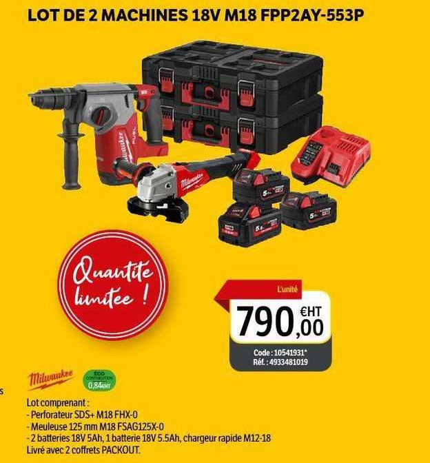 lot de 2 machines 18v m18 fpp2ay-553p milwaukee