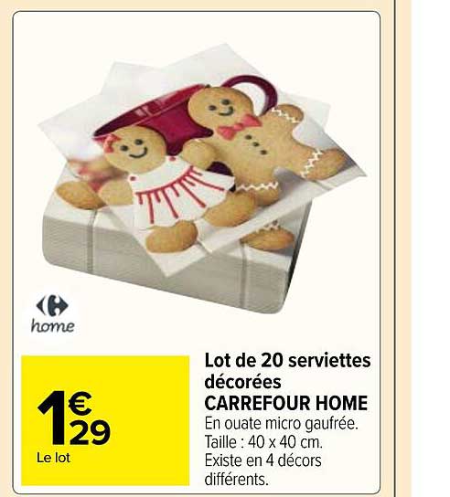 lot de 20 serviettes décorées carrefour home