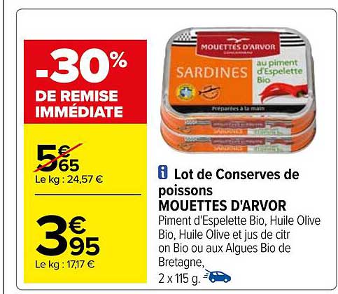 lot de conserves de poissons mouettes d'arvor