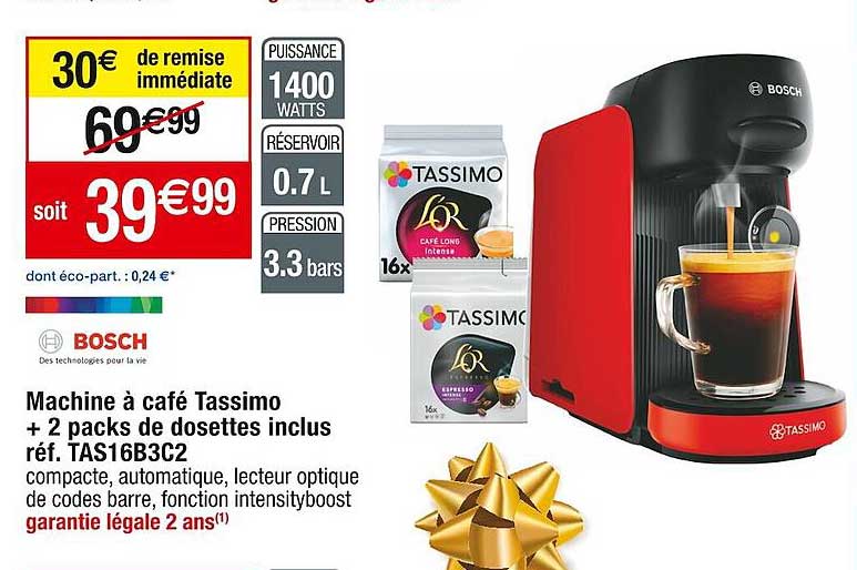 machine à café tassimo + 2 packs de dosettes inclus bosch