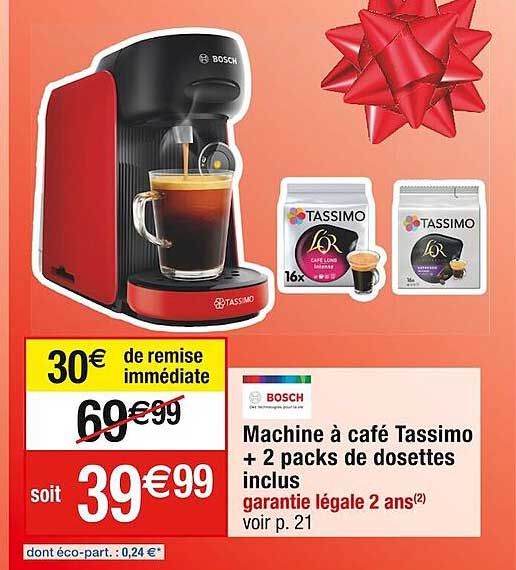 machine à café tassimo + 2 packs de dosettes inclus bosch