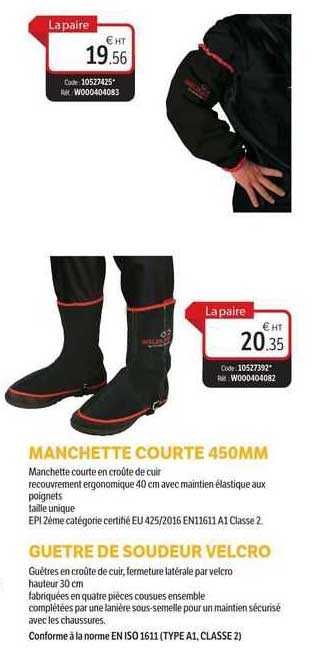 manchette courte ou guetre de soudeur velcro