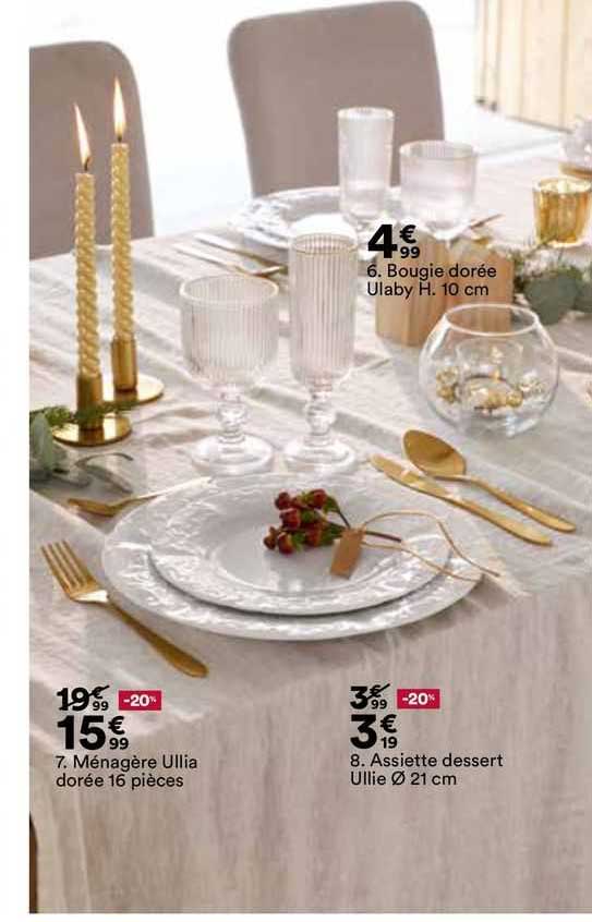 ménagère ullia dorée 16 pièces, assiette dessert ullia ø 21 cm