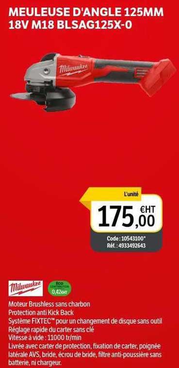 meuleuse d'angle 125 mm 18v m18 blsag125x-0 milwaukee