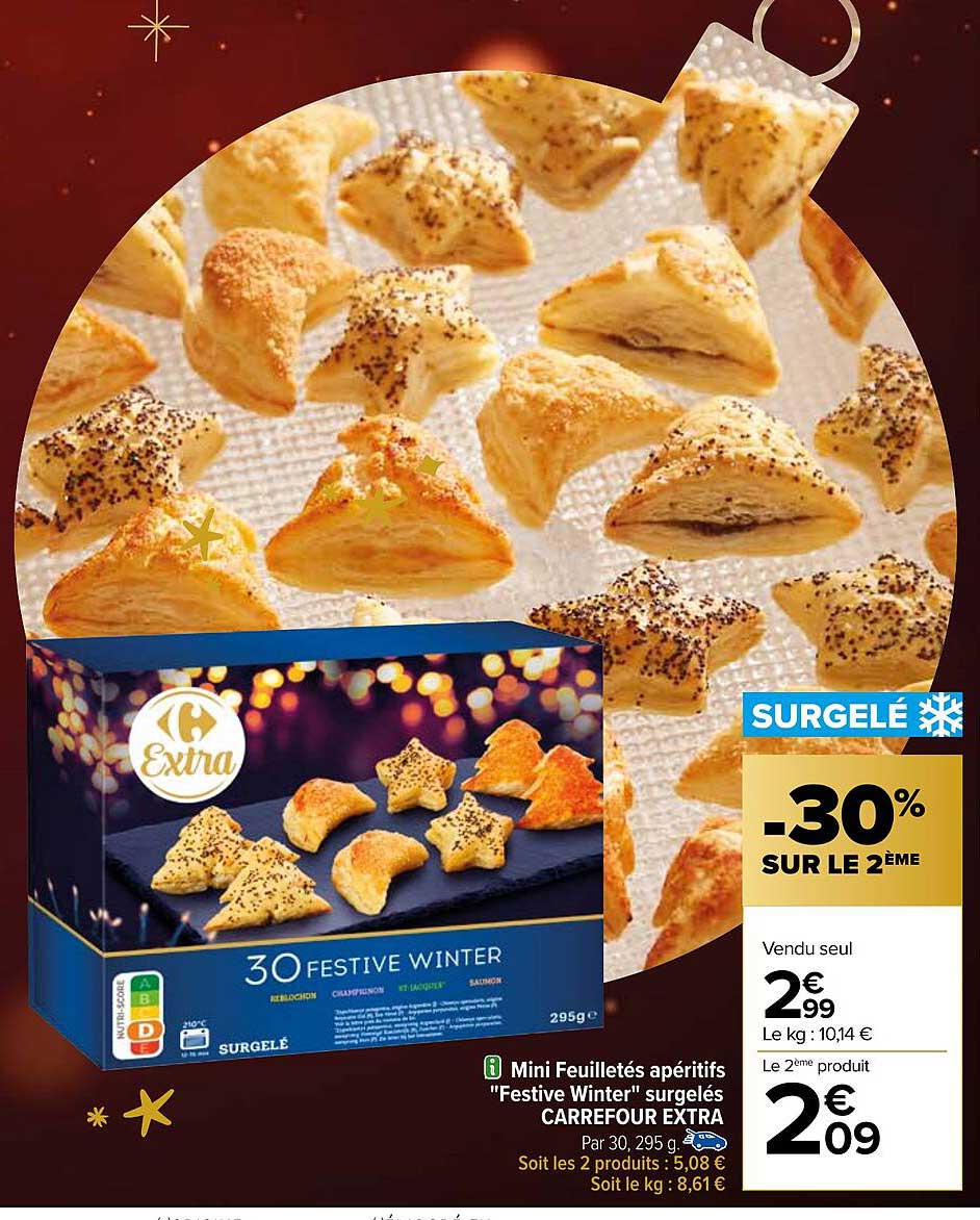 mini feuilletés apéritifs "festive winter" surgelés carrefour extra