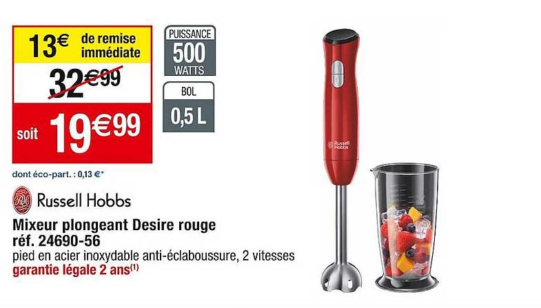 mixeur plongeant désire rouge russell hobbs