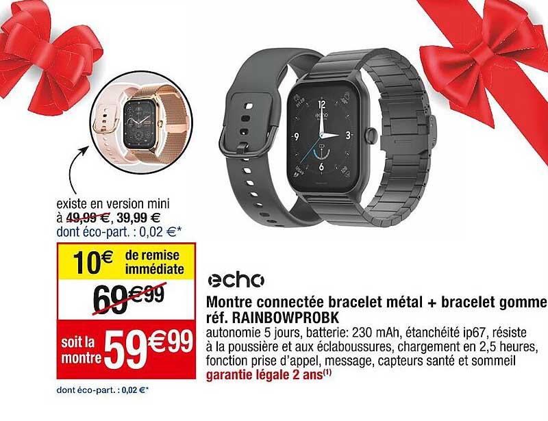 montre connectée bracelet métal + bracelet gomme echo