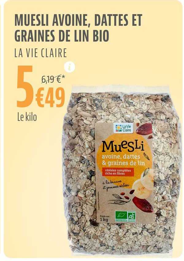Muesli Avoine, Dattes Et Graines De Lin Bio