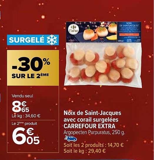 noix de saint-jacques avec corail surgelées carrefour extra