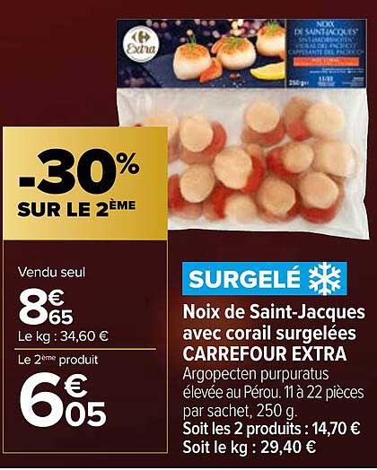 noix de saint-jacques avec corail surgelées carrefour extra