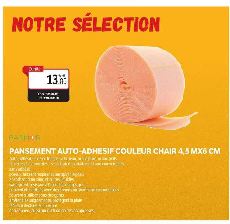 pansement auto-adhésif couleur chair 4,5 mx6 cm farmor