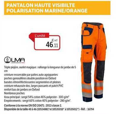 pantalon haute visibilité polarisation marine/orange lma