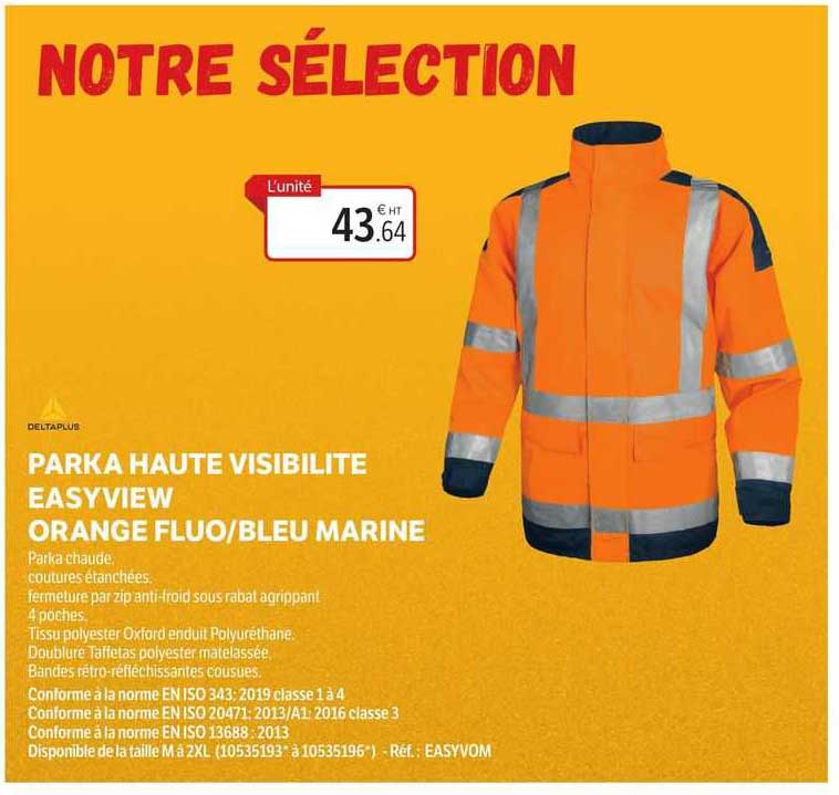 parka haute visibilité easyview orange fluo/bleu marine deltaplus
