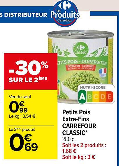 petits pois extra-fins carrefour classic'
