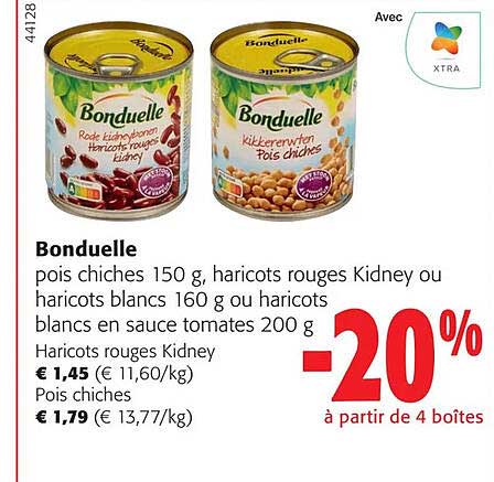 pois chiches 150 g, haricots rouges kidney ou haricots blancs 160g ou haricots blancs en sauce tomates 200 g bonduelle
