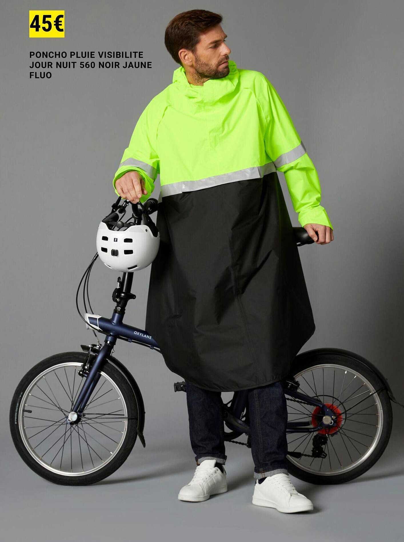 Poncho Pluie Visibilité Jour Nuit 560 Noir Jaune Fluo